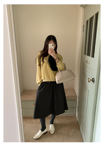 【H5552】實拍休閒刺繡絨面半拉鍊立領大學T251216