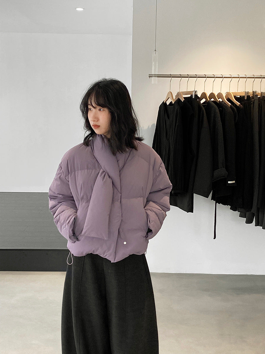 【cimz6385】實拍氣質芋色保暖白鴨絨外套＋圍脖（白鴨絨90)251120