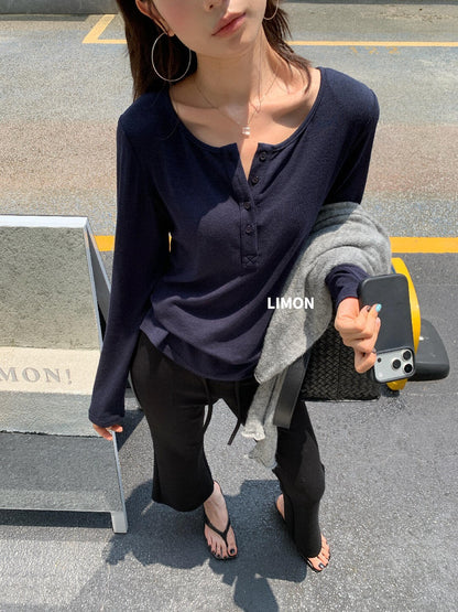 【L11198】檸檬家慵懶輕質感・修身顯瘦亨利領長袖內搭T恤260916