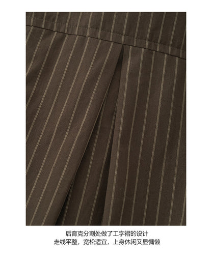 【H5396】實拍韓系秋季中性男友條紋襯衫250902