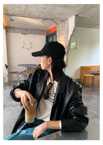 【H5398】實拍韓系高級感黑色皮衣西裝外套250902