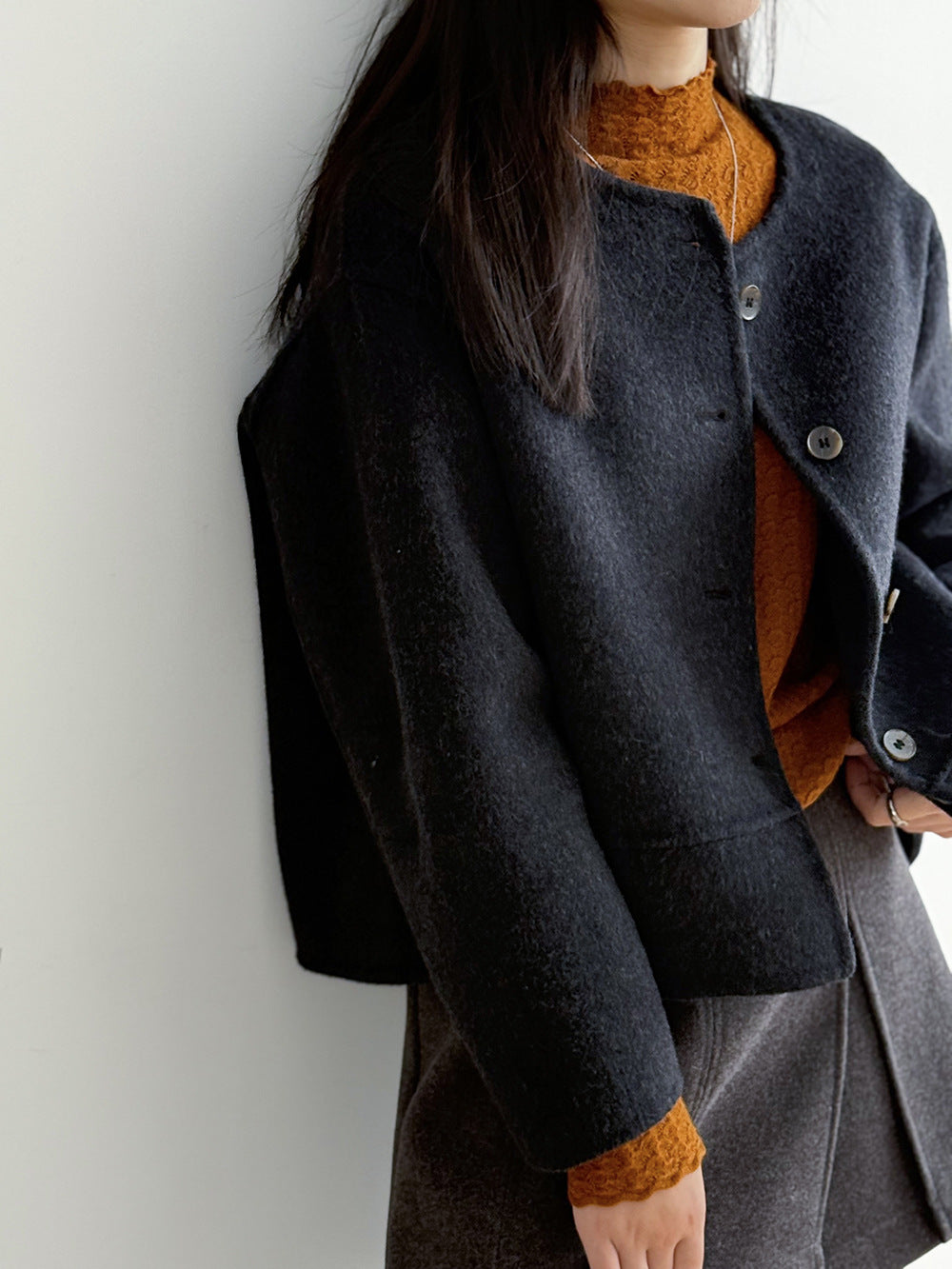【Y8522】實拍高單氣質簡約綿羊毛呢外套（棉羊毛52%)251106
