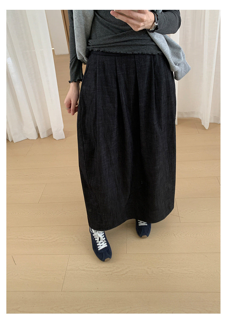 【H561】實拍秋冬簡約鬆緊腰後開叉裙251021