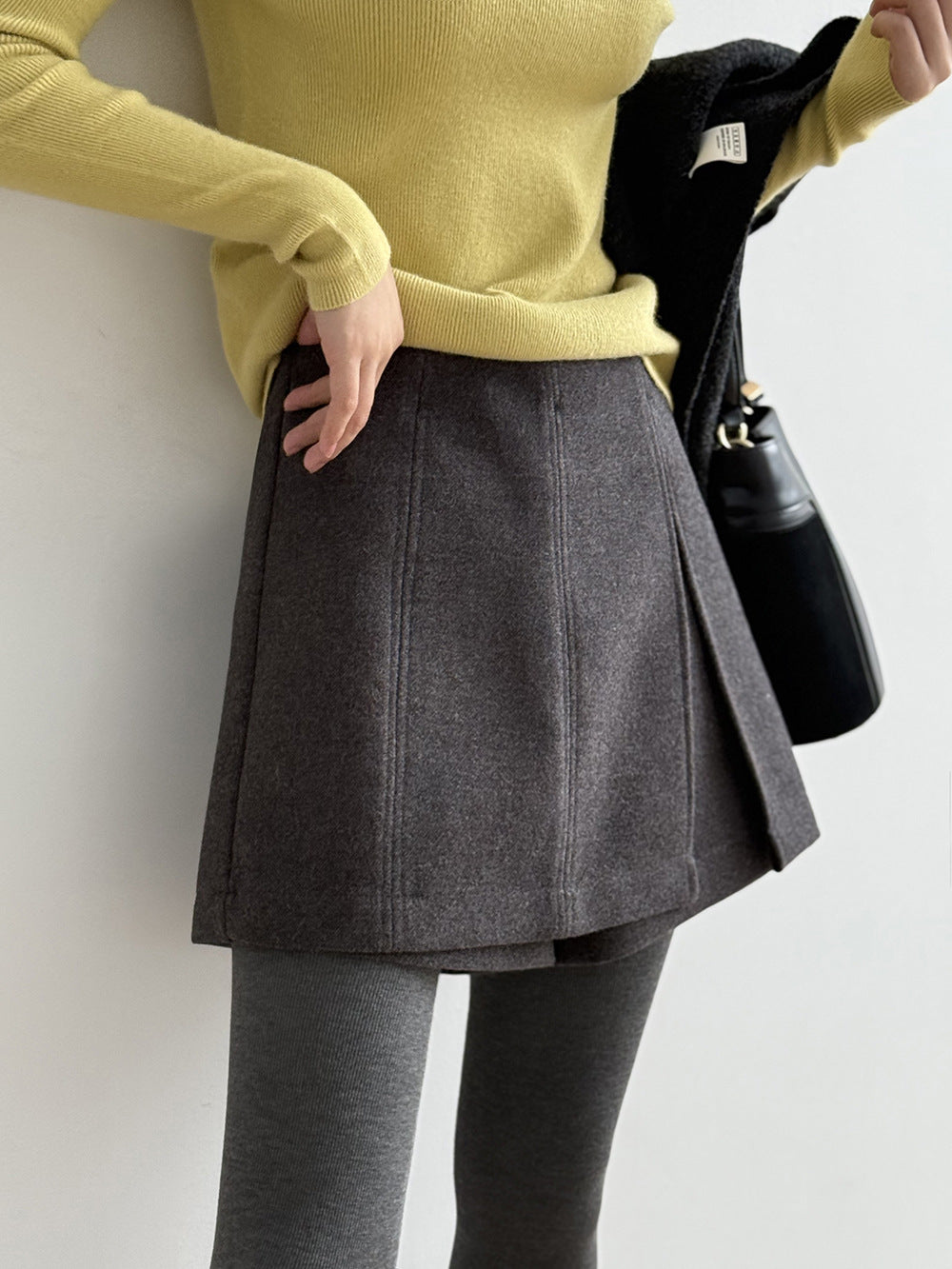 【Y82682】實拍冬季厚款毛呢高腰開叉裙褲 251106