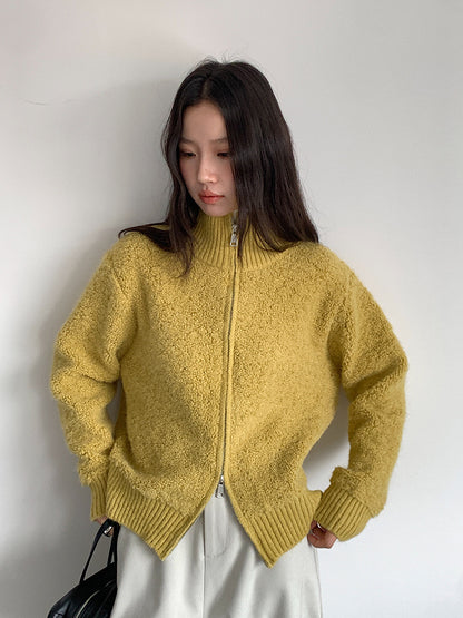 【LD11015】實拍雙頭拉鍊毛絨半高領加厚針織毛衣外套251110