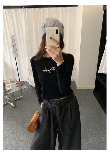 【H5482】實拍磨毛舒適質感刺繡長袖T恤251109