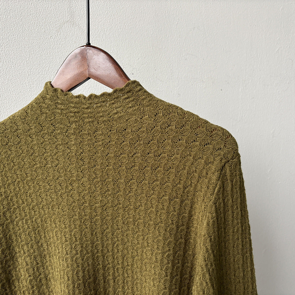 【Y312】實拍高單質感鏤空蕾絲半高領針織衫251106