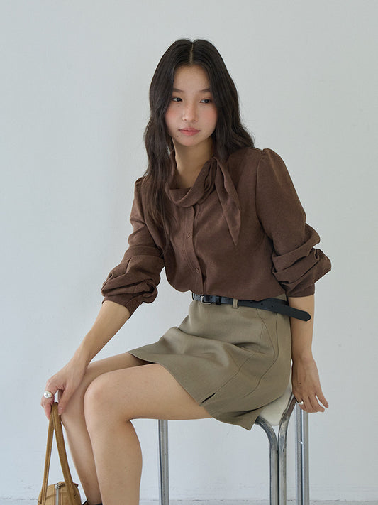 【LD3194】實拍秋冬個性立領飄帶襯衫251110