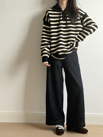 【Y899】實拍冬季條紋針織連帽毛衣251106