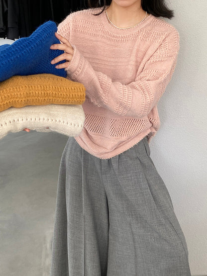 【cim1293】實拍氣質鏤空提花寬鬆慵懶針織衫(15羊毛)251030