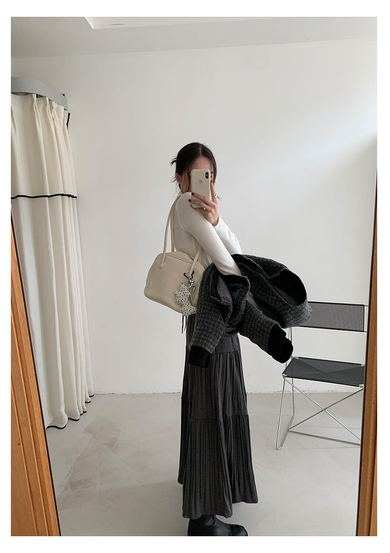【H5476】實拍秋冬質感簡約細摺鬆緊腰a字傘裙251109