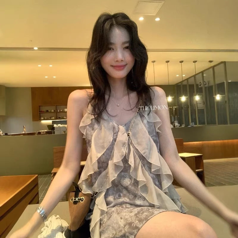 【L10356】實拍檸檬夏日法式度假風🏖️設計感百搭氣質荷葉邊休閒細肩帶洋裝260408