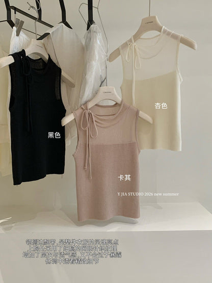 【L372】高智感時髦氣場✨經典飄帶修身顯瘦無袖針織背心/上衣260610
