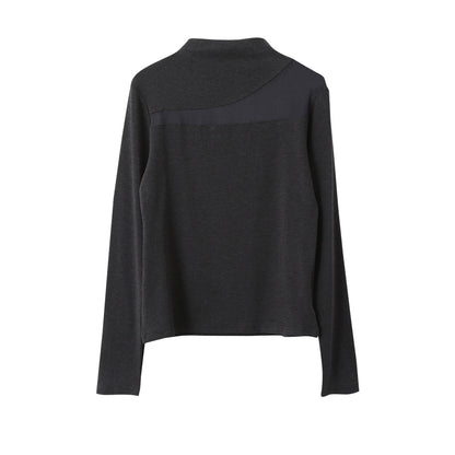 【LD11024】實拍氣質網紗拼接加絨半高領長袖T恤251124