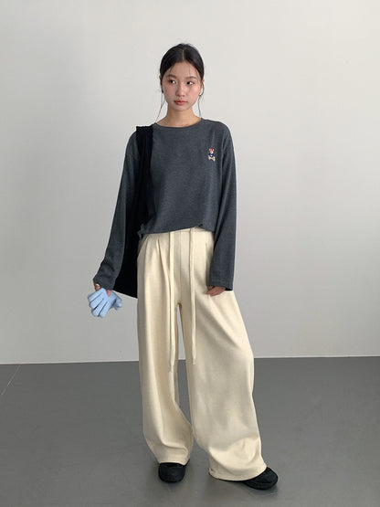 【LD11025】實拍舒適小熊刺繡寬鬆長袖T恤251124