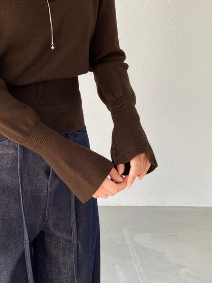 【cimz3012】實拍韓系氣質半高領喇叭袖收腰針織衫251201