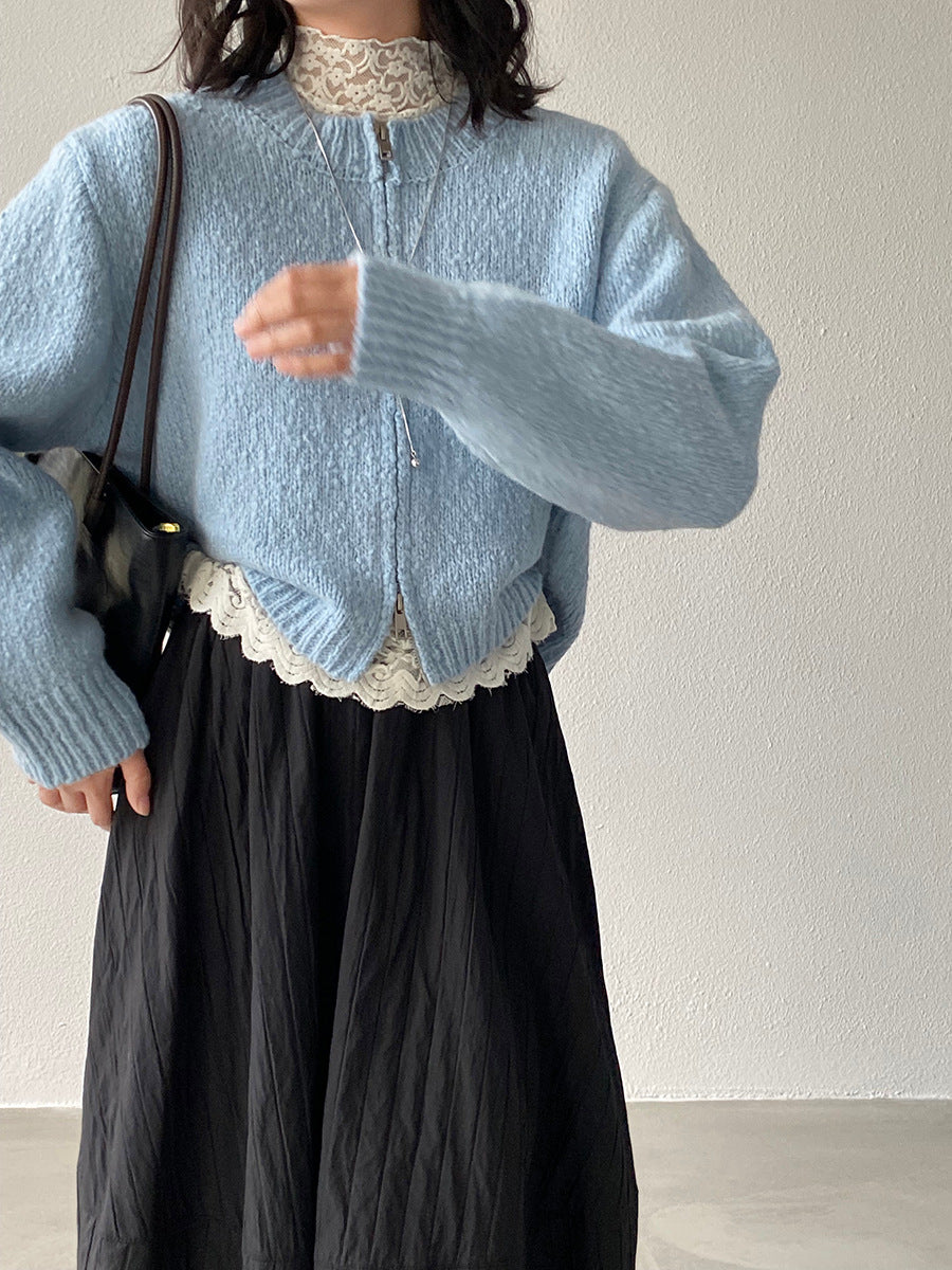 【cimz1386】實拍雙頭拉鍊羊毛保暖針織外套（羊毛34%)251201