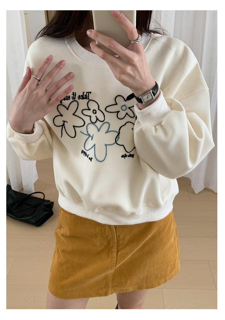 【H563】實拍秋冬刺繡花朵長袖衛衣251021