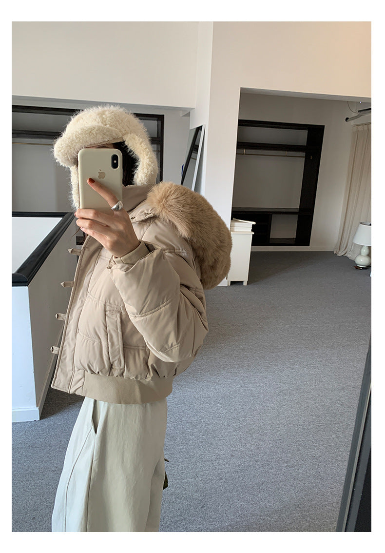 【H5501】實拍奶油風毛領連帽短款加厚棉服251118