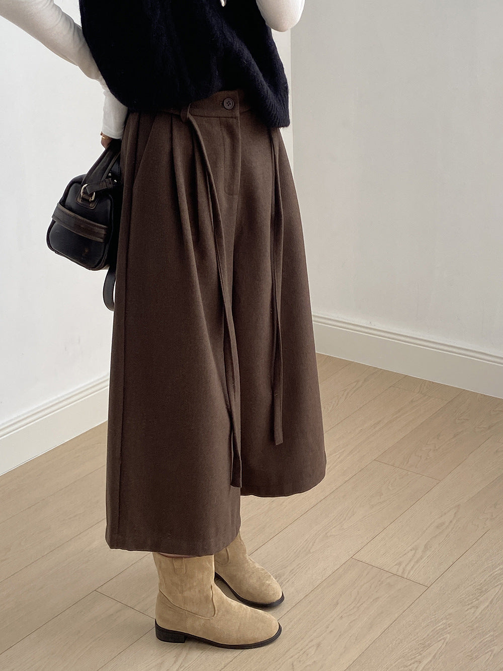 【Y82677】 實拍復古系帶加厚七分闊腿褲251023