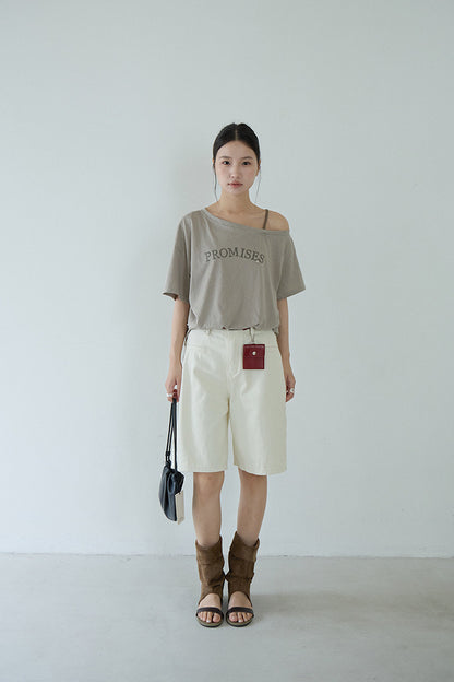 【LD11301】韓系休閒OOTD☕米杏色高腰牛仔棉五分褲+時髦腰帶鑰匙包配件260519