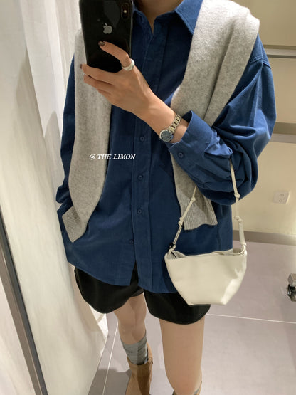 【L9221】實拍檸檬秋季復古簡約燈芯絨長袖襯衫250915
