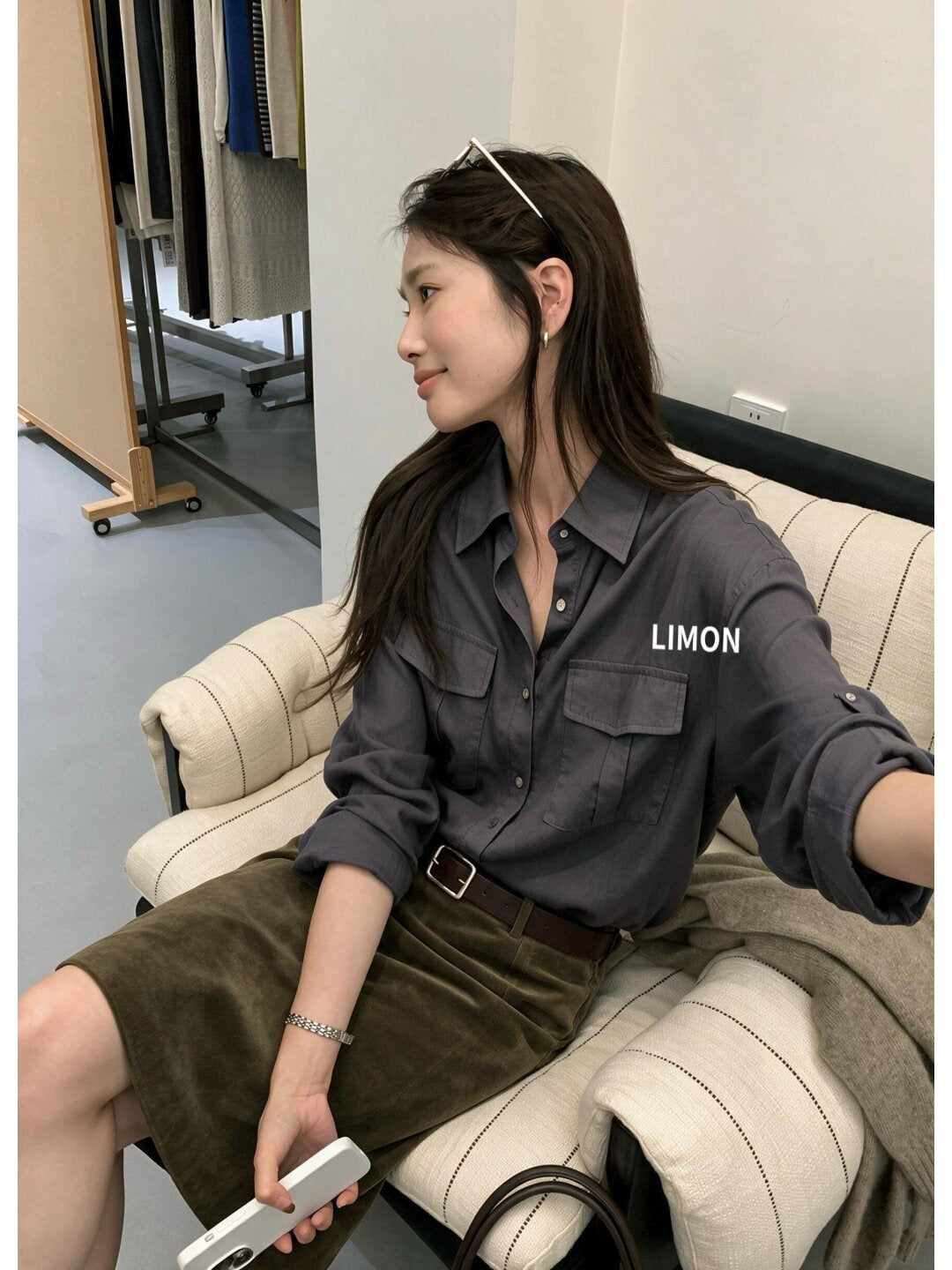 【L11321】檸檬家慵懶率性・工裝風寬鬆翻領長袖襯衫260921