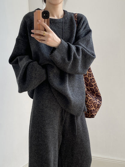 【YP1015】 實拍寬鬆針織毛衣＋休閒針織長褲 套裝251023