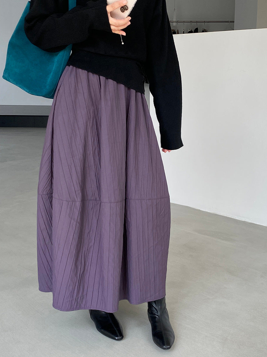 【cim1708】實拍秋冬法式寂靜高腰加厚微花苞A字裙251030