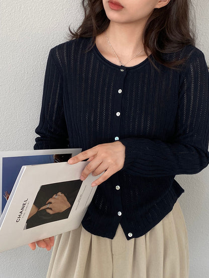 【cimzW6005】早春韓系溫柔☁️捲邊領鏤空薄款羊毛針織小外套/罩衫260319