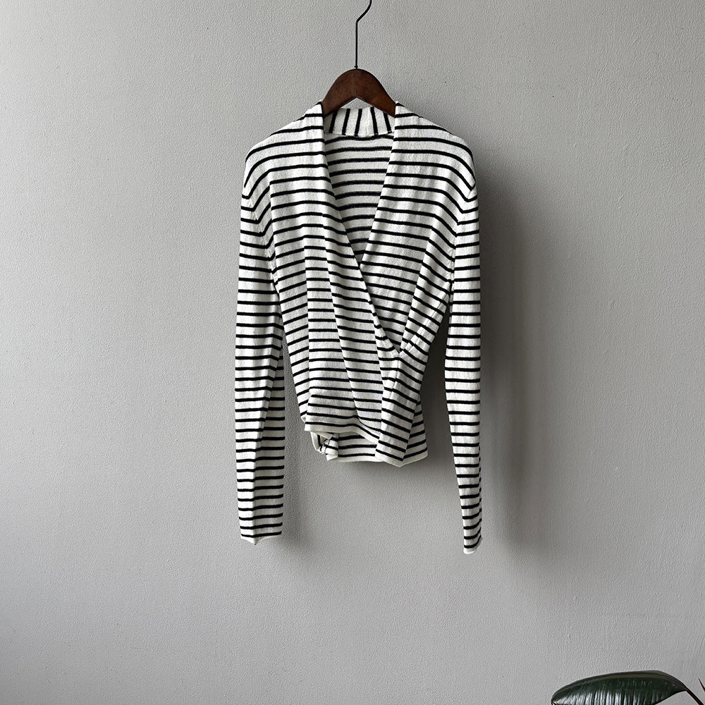 【Y218】實拍法式高級感交叉長袖針織衫(羊毛5%)251016