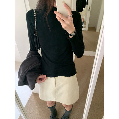 【H568】實拍基礎款木耳邊半高領純色打底衫251021