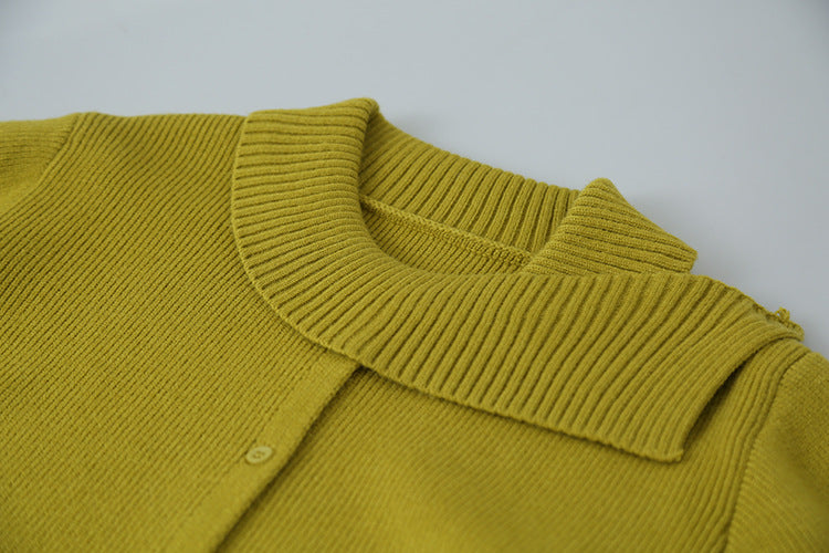 【LD11002】實拍秋冬法式設計感斜領針織毛衣外套251110