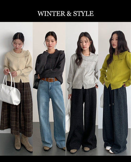 【LD11002】實拍秋冬法式設計感斜領針織毛衣外套251110