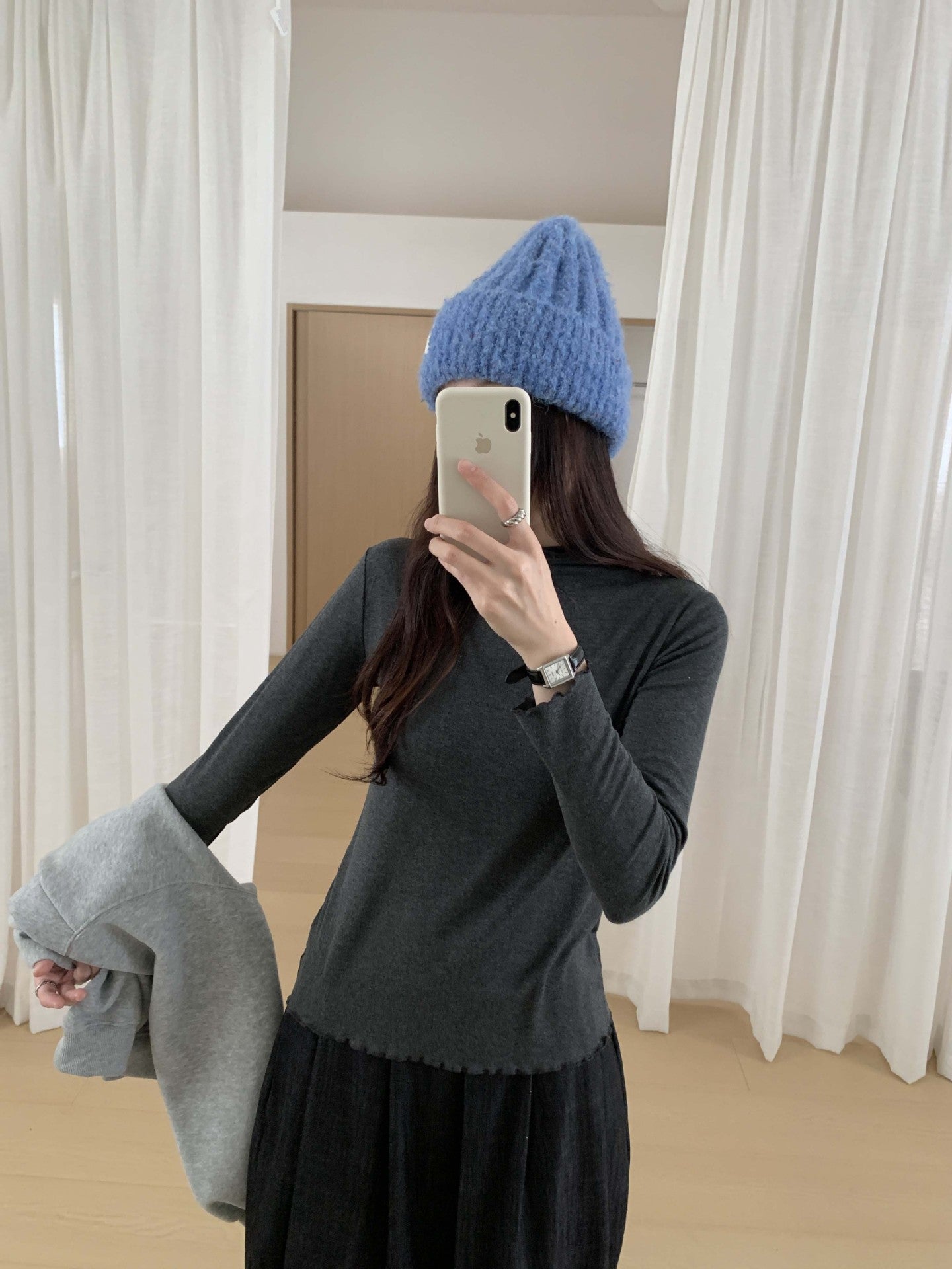 【H568】實拍基礎款木耳邊半高領純色打底衫251021