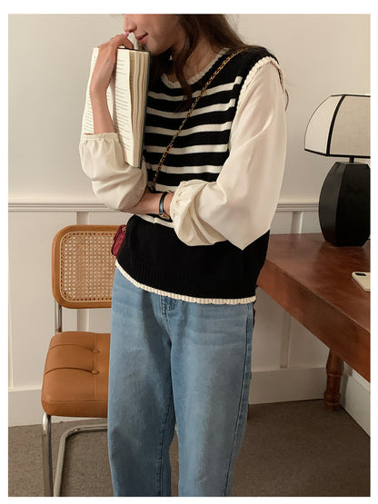 在台現貨【H742】實拍韓國清新氣質設計假兩件上衣