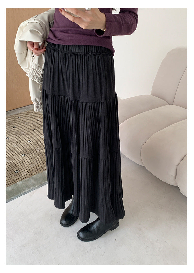 【H5476】實拍秋冬質感簡約細摺鬆緊腰a字傘裙251109