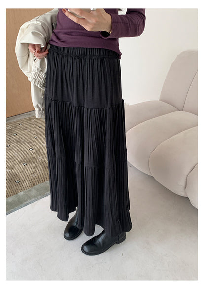 【H5476】實拍秋冬質感簡約細摺鬆緊腰a字傘裙251109