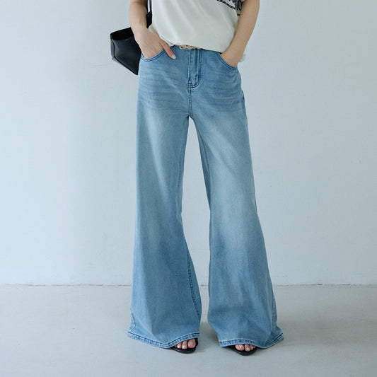 【LD11215】實拍激瘦神褲！夏季涼感柔軟高腰淺色微喇叭褲/牛仔褲260331