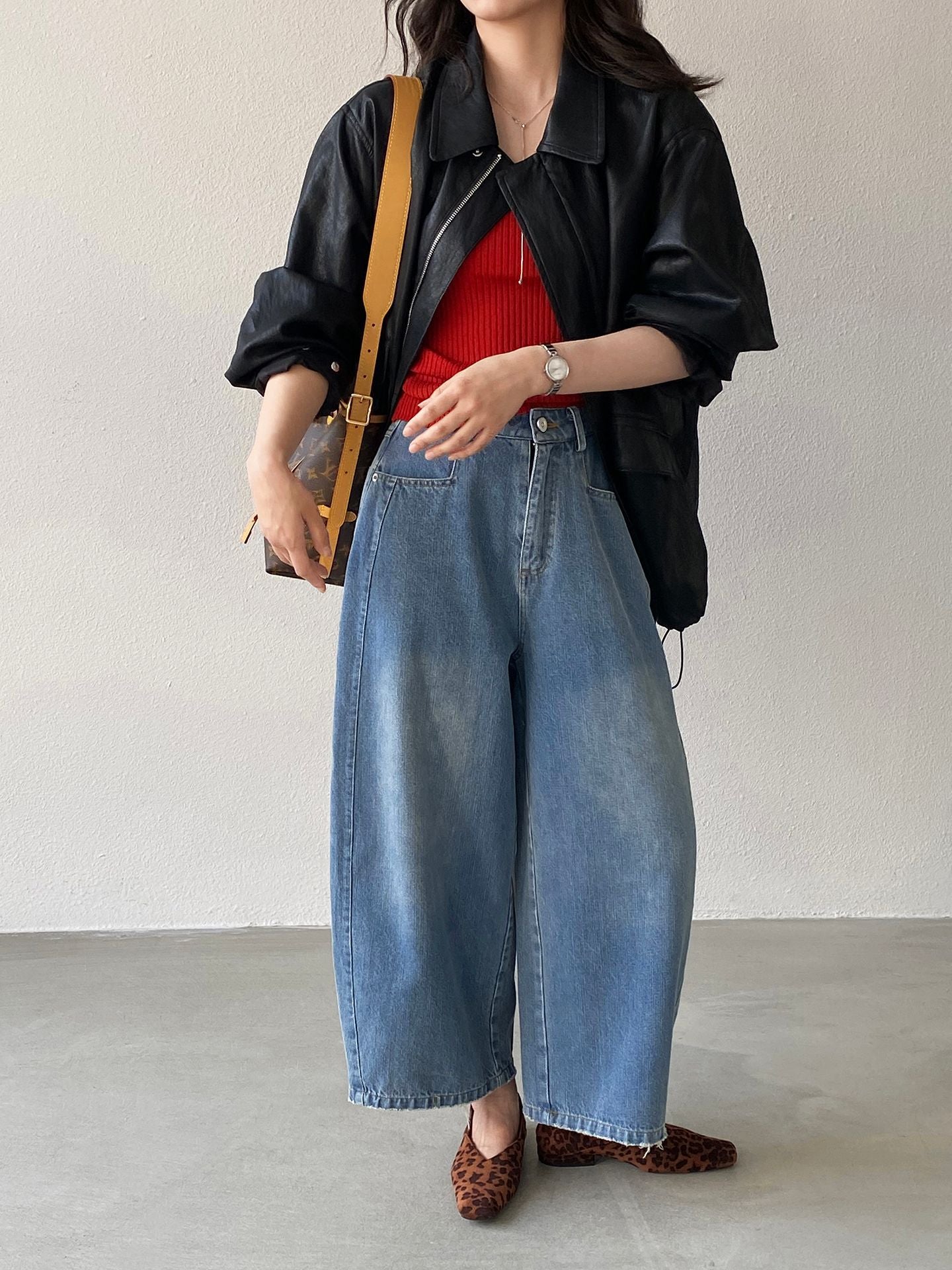【cimz1797】美式復古休閒👖高腰寬鬆顯瘦九分彎刀牛仔褲/寬褲260319