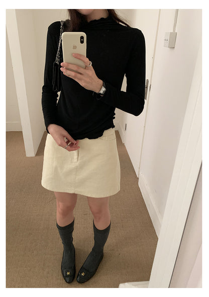 【H568】實拍基礎款木耳邊半高領純色打底衫251021