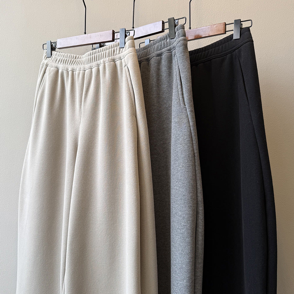 【Y82672】 實拍簡約寬鬆加絨保暖闊腿衛褲251023