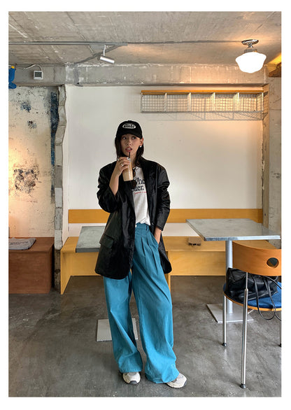 【H5398】實拍韓系高級感黑色皮衣西裝外套250902