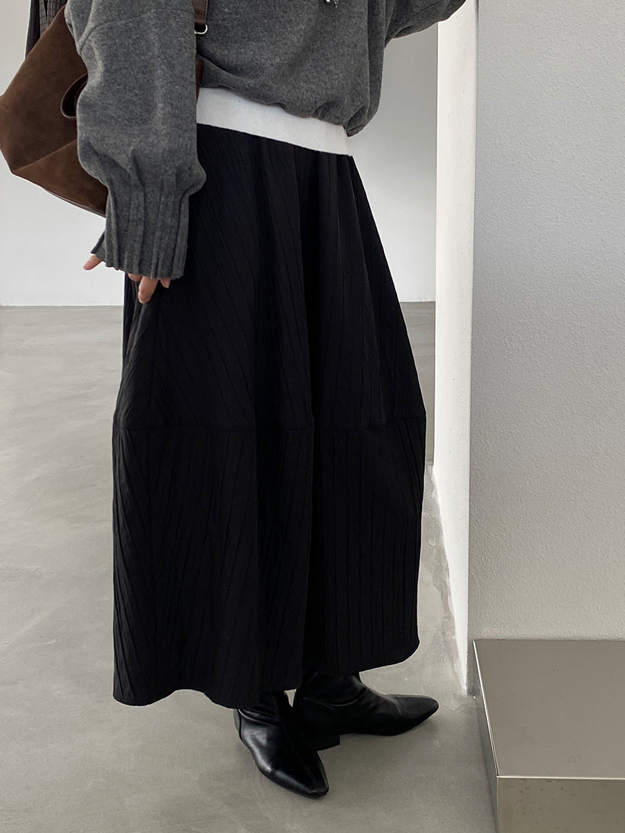 【cim1708】實拍秋冬法式寂靜高腰加厚微花苞A字裙251030