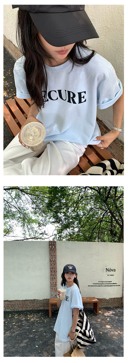 【H5166】實拍夏日寬鬆圓領印花寬鬆短袖T恤250407