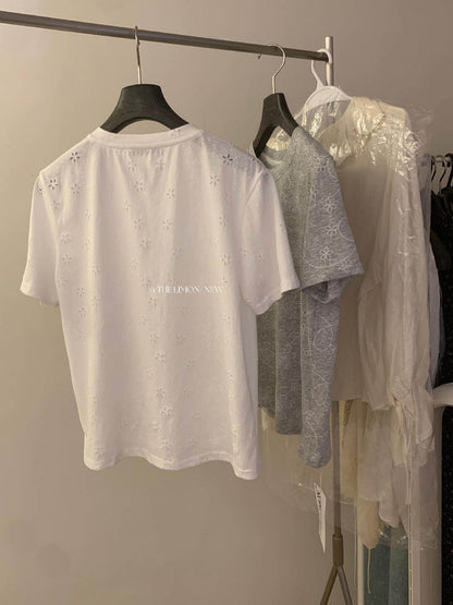 【L10650】韓系簡約日常☁️質感提花刺繡百搭寬鬆顯瘦圓領短袖T恤

260518