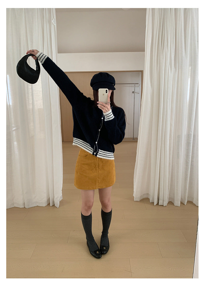 【H562】實拍秋冬S~XL必備復古高腰燈芯絨A字裙251021