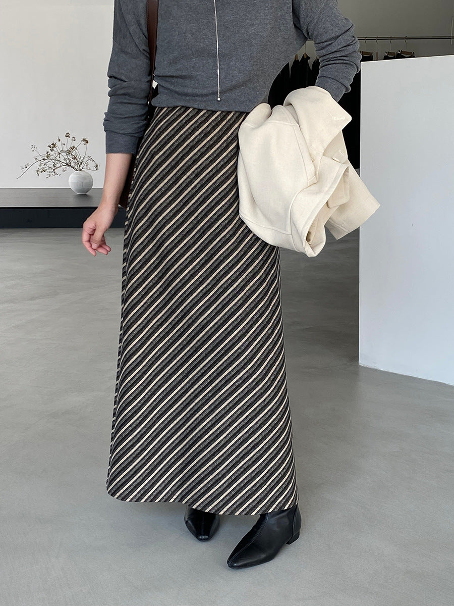 【cim2217】實拍時髦氣質斜紋高腰中長裙251030