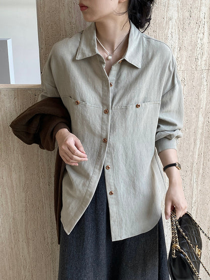 【cim6112】實拍韓國法式氣質天絲亞麻長袖襯衫251030