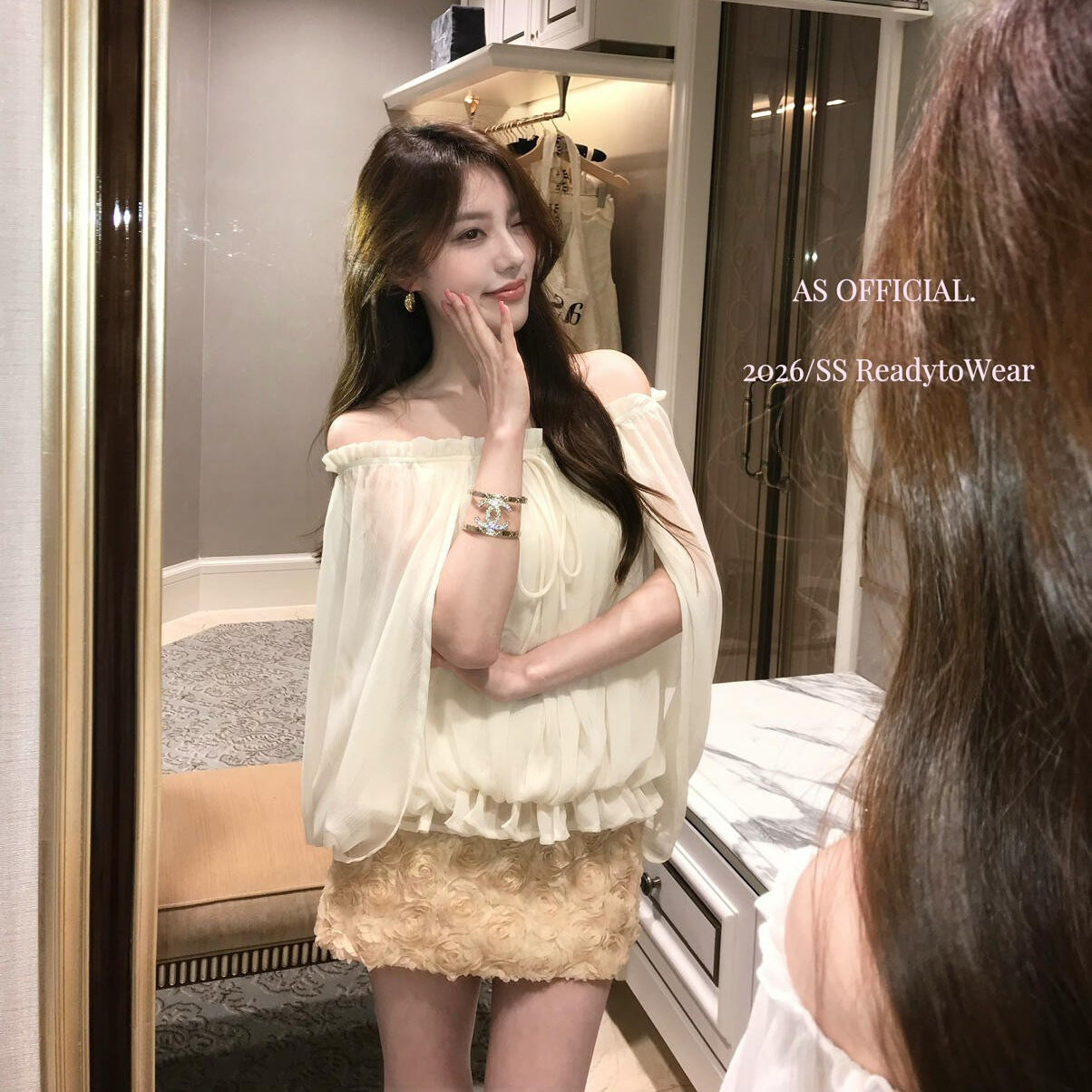 【L26366】實拍法式純慾溫柔風🕊️氣質百搭顯瘦一字領雪紡上衣260330